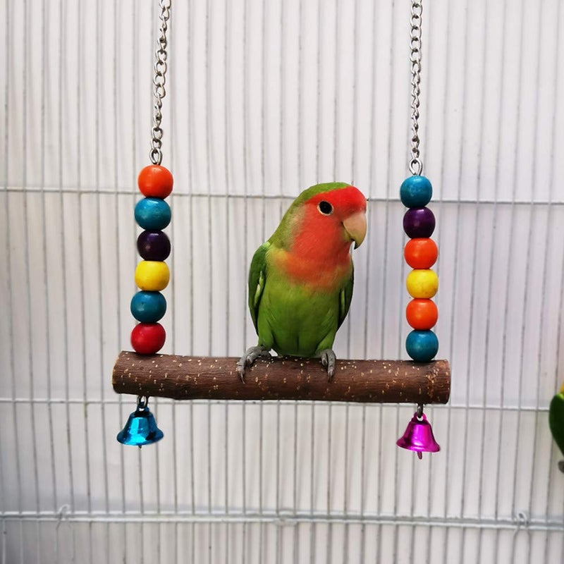 alfyng 6 Pack Parrots Bird Chewing Swing Toys, Parrot Hanging Bell Perches, Birds Hammock Wooden Cage Stands for Small Parakeets, Cockatiels, Conures, Love Birds, Finches and Other Small Animals - Image 5